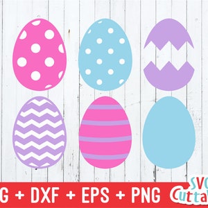 Easter Egg SVG - Easter Cut File - Split Easter Egg - Polka Dot - Chevron -  svg - eps - dxf - png - Silhouette - Cricut - Digital Download