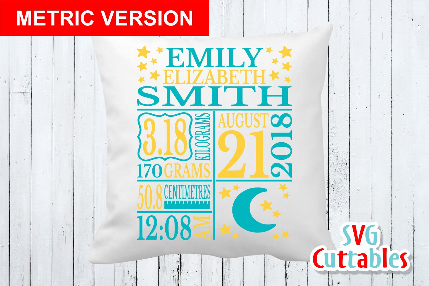 Baby Birth Announcement SVG - DXF - EPS - Baby Stats - Metric - Moon ...