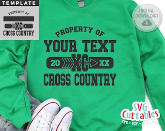 Puede incluir: Sudadera verde con texto negro que dice "Property of Your Text 20XCXX Cross Country".