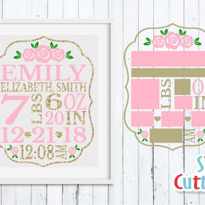 Baby Birth Announcement Bundle SVG DXF EPS Baby Stats | Etsy