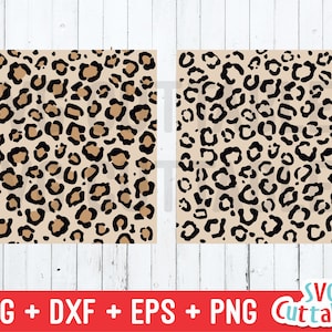 May include: A digital download of two seamless leopard print patterns in black, brown, and beige. The patterns are perfect for crafting, scrapbooking, and other creative projects.
