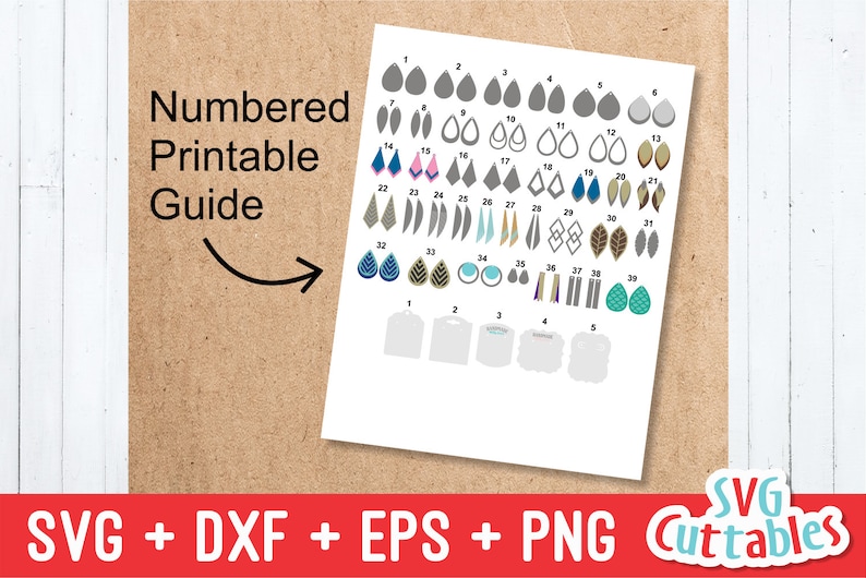 Puede incluir: Una gu&iacute;a imprimible con dise&ntilde;os de aretes numerados. La gu&iacute;a incluye 39 formas diferentes de aretes, incluyendo dise&ntilde;os de l&aacute;grima, hoja, geom&eacute;tricos y circulares. La gu&iacute;a es perfecta para manualidades y la elaboraci&oacute;n de joyas.