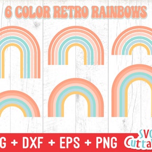 Arcoíris retro SVG, archivo de corte de arcoíris, arcoíris de 6 colores SVG, archivo de silueta, archivo de corte de Cricut, descarga digital