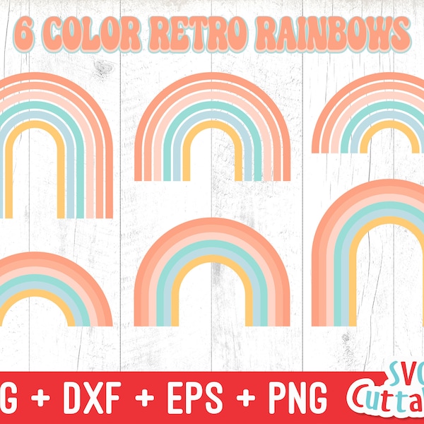 Retro Rainbow svg, Rainbow Cut File, 6 Color Rainbow svg, Silhouette File, Cricut Cut File, Digital Download