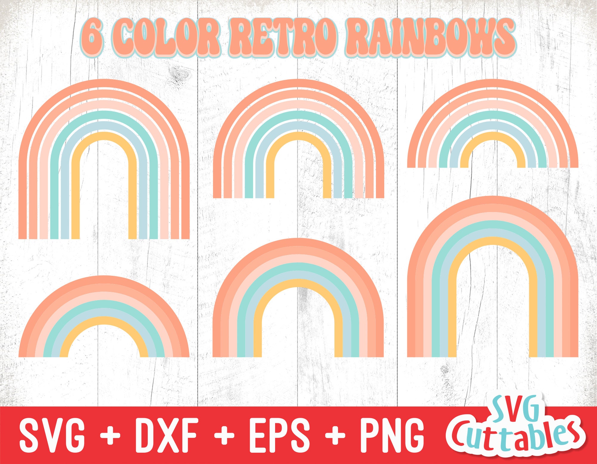 Retro Rainbow svg, Rainbow Cut File, 6 Color Rainbow svg, Silhouette File, Cricut Cut File, Digital Download