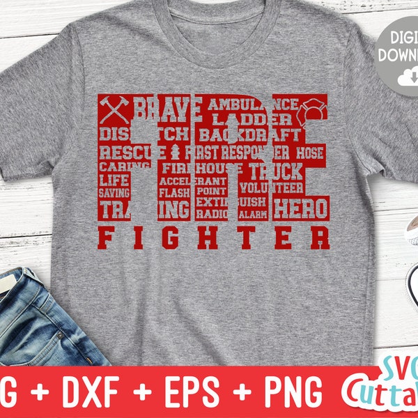 Firefighter svg - Firefighter Word Art svg - dxf - eps - png - Subway Art - Silhouette - Cricut File - Digital Cut File