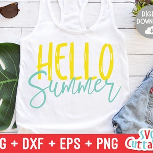 Hello Summer svg - Summer Cut File - Summer Shirt Design - svg - svg - dxf - eps - png - Silhouette - Cricut - Digital File