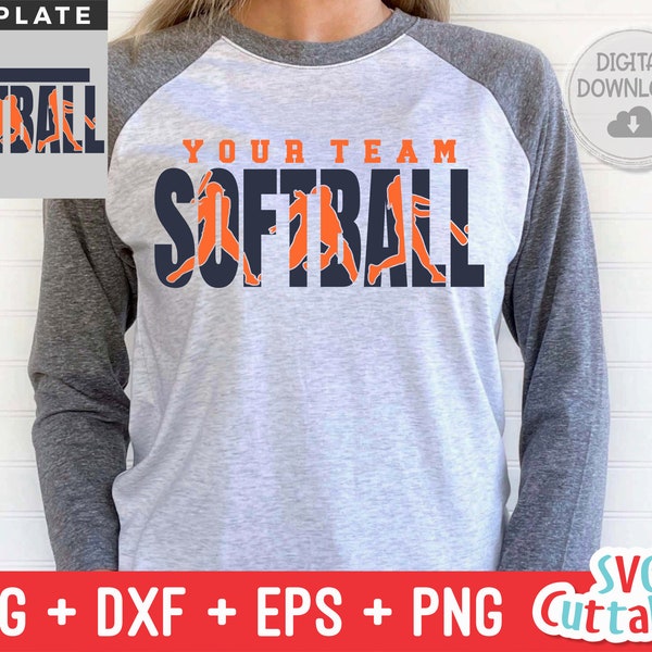 Softball svg - Softball Template 0039 - svg - eps - dxf - png - Silhouette -  Cricut Cut File - Softball Team - Digital File