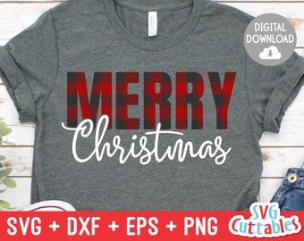 Merry Christmas svg - Christmas svg - Cut File - svg - eps - dxf - png - Buffalo Plaid - Plaid - Silhouette - Cricut file - Digital File