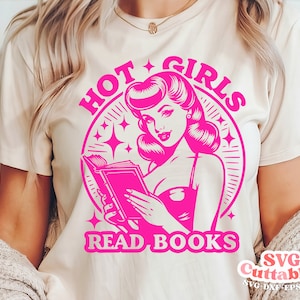 Filles chaudes lisent des livres svg - fichier de lecture de livre - citation - svg - dxf - eps - png - chemise drôle svg Silhouette - Cricut - fichier numérique
