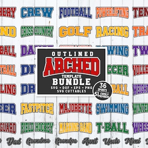 Sports Outlined Arched Template Bundle svg - Cut Files - svg - eps - dxf - png - Silhouette - Cricut - Cut File - Digital Download