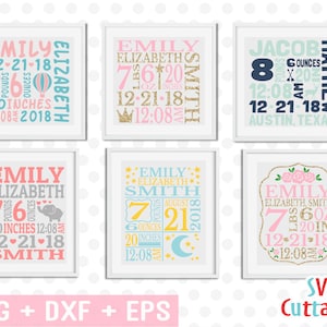 Bundle d'annonce de naissance de bébé - SVG - DXF - EPS - Baby Stats - Metric - Birth Stats - Template - Silhouette - Cricut - Digital Cut File