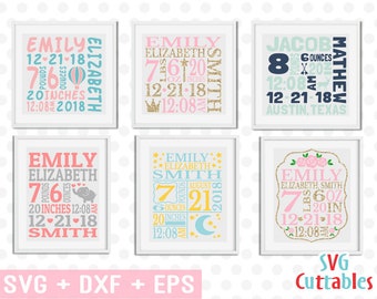 Baby Birth Announcement Bundle - SVG - DXF - EPS - Baby Stats - Metric - Birth Stats - Template - Silhouette - Cricut - Digital Cut File