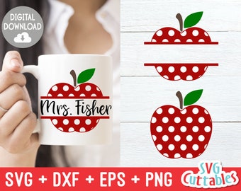 スプリット ポルカ ドット アップル svg - アップル カット ファイル - アップル モノグラム フレーム - 教師 svg - svg - dxf - eps - png - シルエット - Cricut - デジタル ファイル