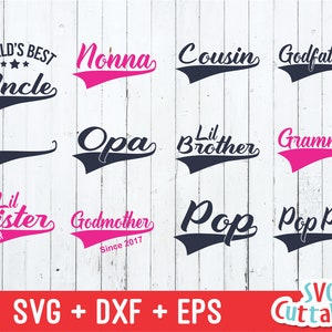 Colas de texto familiar svg, Tío, Primo, Grammie, Padrino, Opa, Nonna, Madrina, Pop Pop SVG, EPS, DXF, colas, Silueta, Cricut cortar archivo