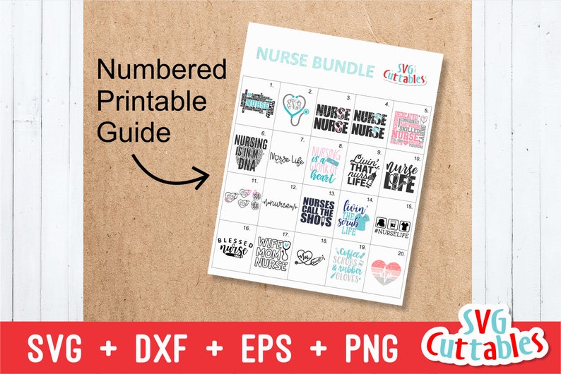 Pu&ograve; includere: Una guida stampabile con 20 disegni numerati per infermieri. I disegni includono testo come "Nurse Life", "Nurses Call the Shots" e "Blessed Nurse".