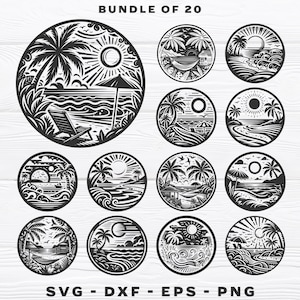 Beach svg - Beach Scene Bundle 1 - svg - dxf - eps - png - Round Beach Scene  - Silhouette - Cricut - Laser - Digital File