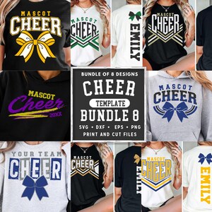 Cheer Template Bundle svg, 8 Editable Cheer Designs, Cheer Shirt Templates, png eps dxf