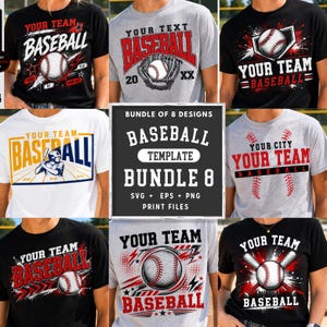 Baseball Team Template Bundle | 8 Baseball SVG PNG Designs | Editable Sports Shirt Graphics | Fonts Included | Digital File
