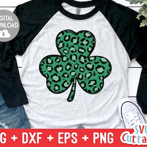 St. Patrick&#39;s Day svg - Shamrock svg - Clover svg - dxf - eps - png - Leopard Print Shamrock -Silhouette - Cricut - Digital Download