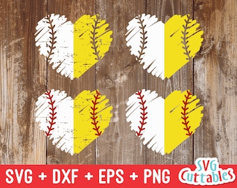 Split Baseball Heart svg - Softball Heart svg - Distressed - Grunge - Cut File - svg - dxf - eps - png - Silhouette - Cricut - Digital File
