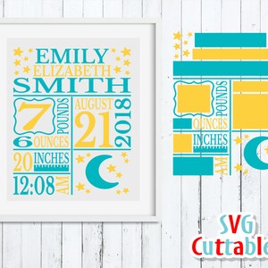 Baby Birth Announcement SVG - DXF - EPS - Baby Stats - Metric - Moon ...