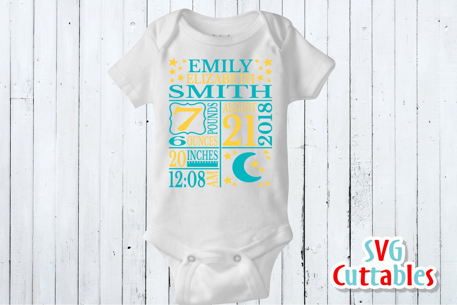 Baby Birth Announcement SVG - DXF - EPS - Baby Stats - Metric - Moon ...
