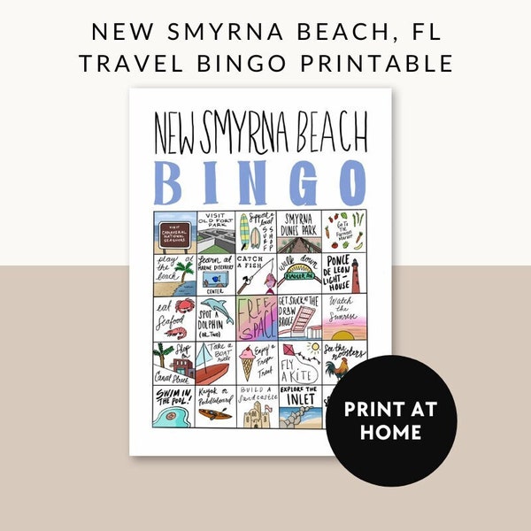 New Smyrna Beach, Florida Travel Vacation Downloadable and Printable Bingo Board for Kids and Families