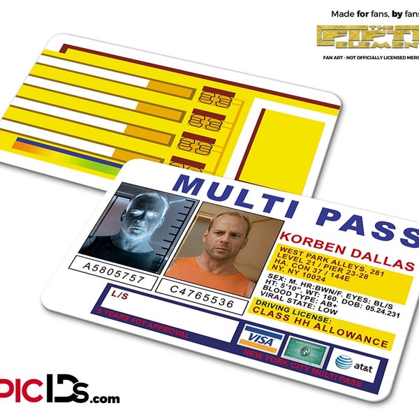 The Fifth Element Inspired Korben Dallas Multi Pass Card