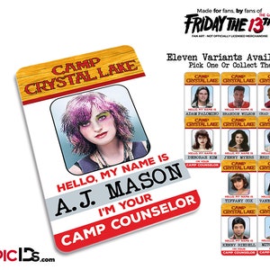 Friday The 13th Inspired 1980's Camp Crystal Lake Camp Counselor ID Video Game Characters image 1