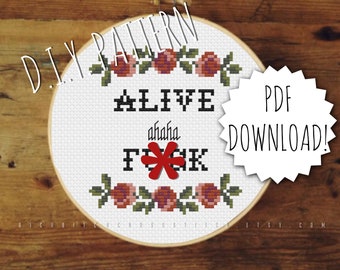 DIY Alive Ahaha F Cross Stitch PATTERN. Counted cross stitch pattern. Needlepoint pattern. Embroidery pattern.