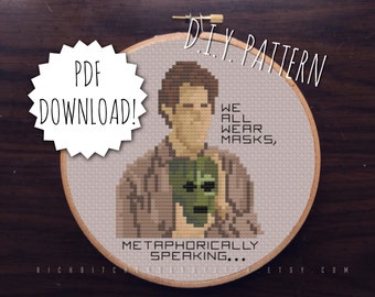 DIY 'We All Wear Masks, Metaphorically Speaking' counted cross stitch PATTERN. Needlepoint pattern. Embroidery pattern.