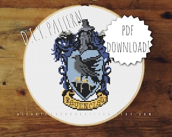 DIY Wizard House Raven cross stitch PATTERN. Counted cross stitch pattern. Needlepoint pattern. Embroidery pattern.