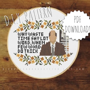 DIY Office Employee &#39;Why Waste Time&#39; counted cross stitch PATTERN. Funny cross stitch pattern. Needlepoint pattern. Embroidery pattern.