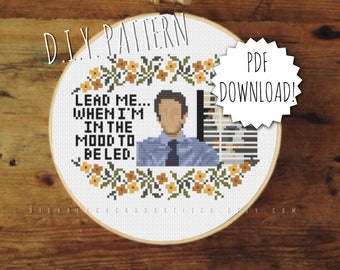 DIY Office Employee 'Lead Me' counted cross stitch PATTERN. Funny cross stitch pattern. Needlepoint pattern. Embroidery pattern.