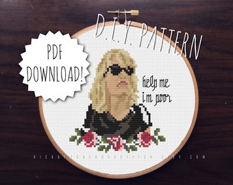 DIY 'Help Me I'm Poor' cross stitch PATTERN. Counted cross stitch pattern. Needlepoint pattern. Embroidery pattern.