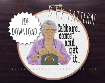 DIY 'Cabbage... Come and get it.." cross stitch PATTERN. Counted cross stitch pattern. Needlepoint pattern. Embroidery pattern.
