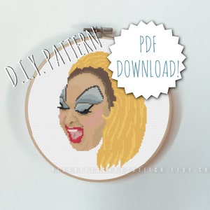 DIY ‘Filthiest Person Alive’ Drag Queen cross stitch PATTERN. Counted cross stitch pattern. Needlepoint pattern.