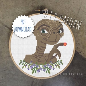 DIY Friendly Alien counted cross stitch PATTERN. Needlepoint pattern. Embroidery pattern.