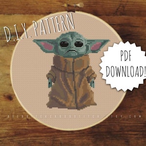 DIY Baby Green Guy cross stitch PATTERN. Counted cross stitch pattern. Embroidery pattern.