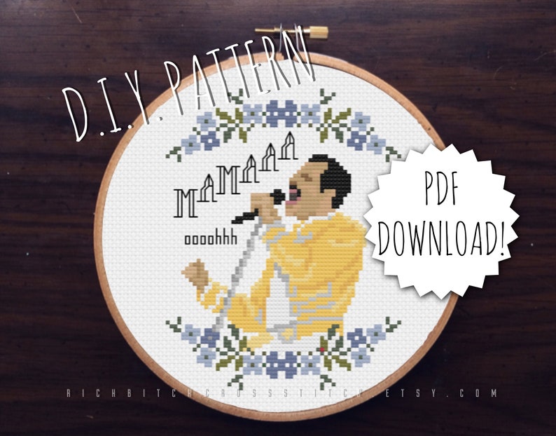 DIY Mama Ooh Mother's Day cross stitch PATTERN. Counted cross stitch pattern. Needlepoint pattern. Embroidery pattern. image 1