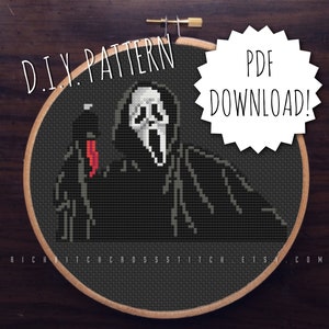 DIY &quot;Scary Movie Killer&quot; cross stitch PATTERN | Counted cross stitch pattern | Downloadable pattern