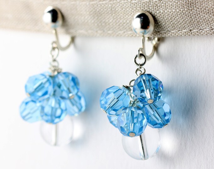 Crystal Ball No Piercing Ear Clip, Sterling Silver, Natural Crystal Quartz, Lead Free Swarovski Crystal