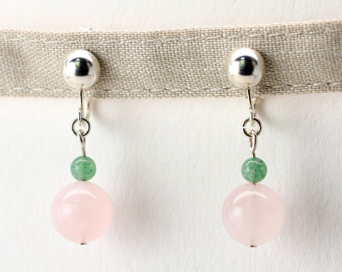 Flower Bud No Piercing Ear Clip, Sterling Silver, Rose Quartz, Aventurine