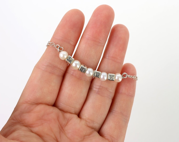 Adjustable Life Bracelet, Sterling Silver, White Fresh Water Pearl