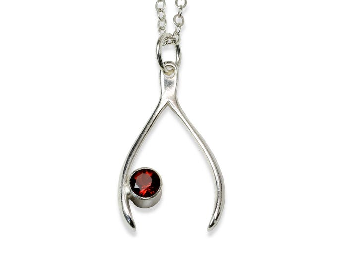 Wishbone Necklace, Garnet, Sterling Silver