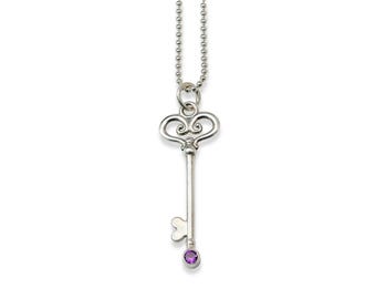 Key Necklace, Amethyst, Sterling Silver