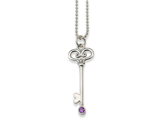 Key Necklace, Amethyst, Sterling Silver
