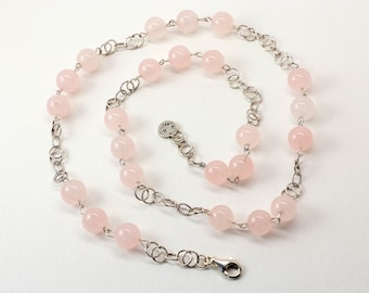 Large Rose Quartz Ball Necklace, Rose Quartz, Sterling Silver, 25 inch long