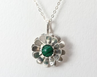 Wild Chrysanthemum Necklace, Malachite, Sterling Silver
